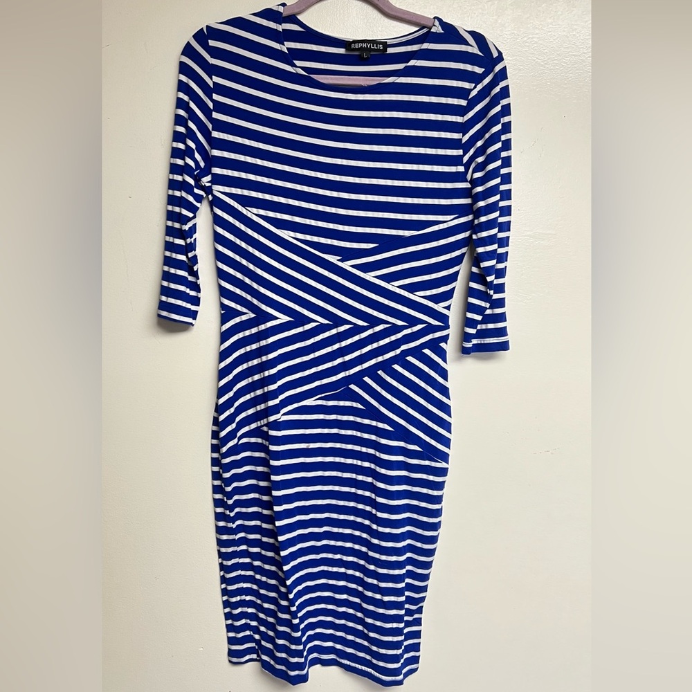 Lemieux Navy and White Striped Long Sleeve Dress